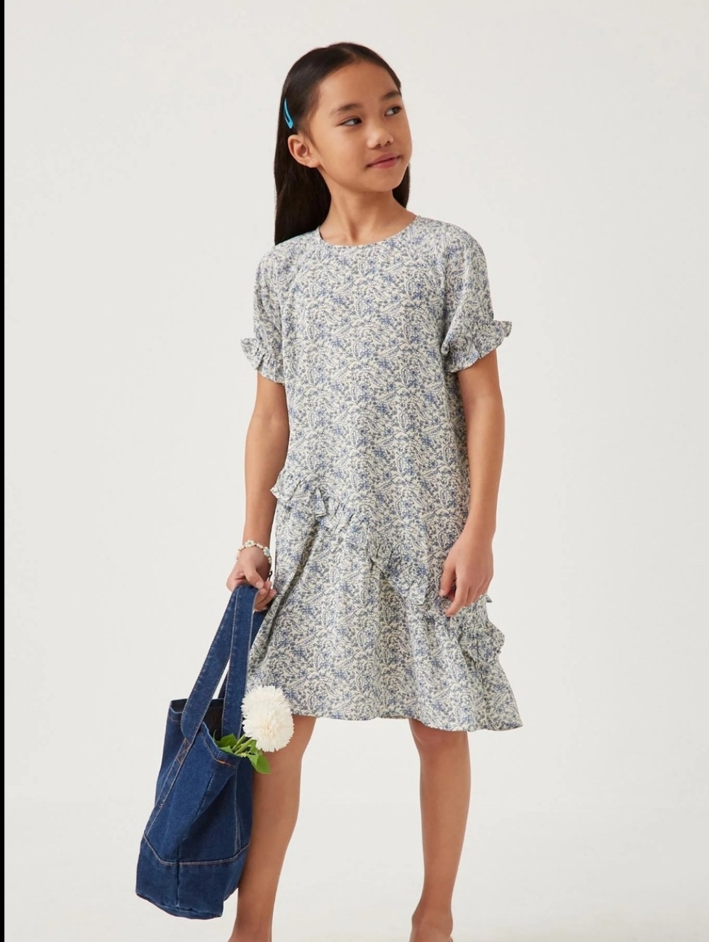 Hayden Girls Floral Asymmetric Ruffled Cinch Sleeve Dress Size Large